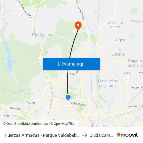 Fuerzas Armadas - Parque Valdebebas to Ciudalcampo map