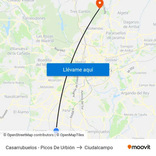 Casarrubuelos - Picos De Urbión to Ciudalcampo map