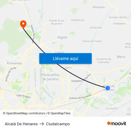 Alcalá De Henares to Ciudalcampo map