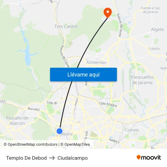 Templo De Debod to Ciudalcampo map