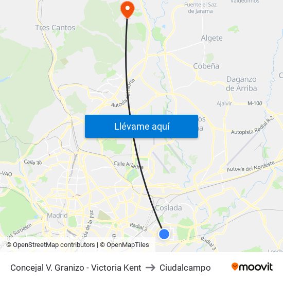 Concejal V. Granizo - Victoria Kent to Ciudalcampo map