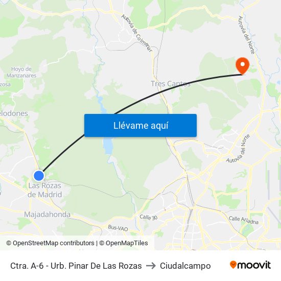 Ctra. A-6 - Urb. Pinar De Las Rozas to Ciudalcampo map