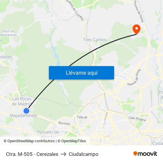 Ctra. M-505 - Cerezales to Ciudalcampo map