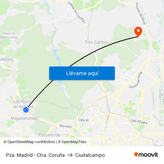 Pza. Madrid - Ctra. Coruña to Ciudalcampo map