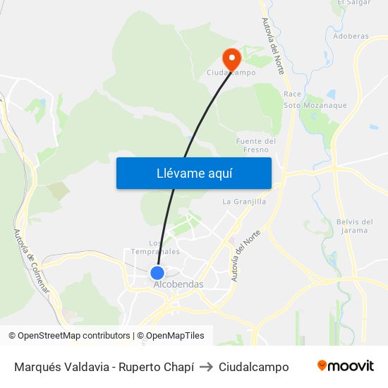 Marqués Valdavia - Ruperto Chapí to Ciudalcampo map