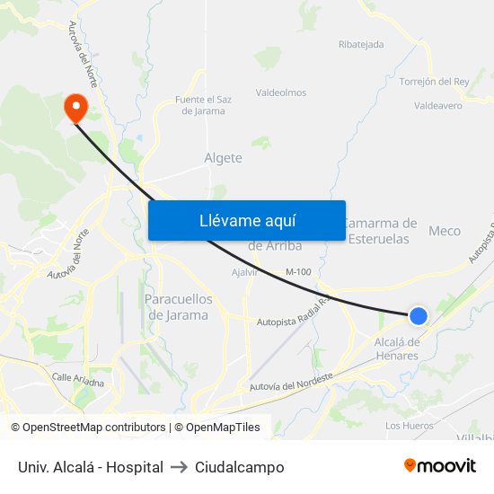 Univ. Alcalá - Hospital to Ciudalcampo map