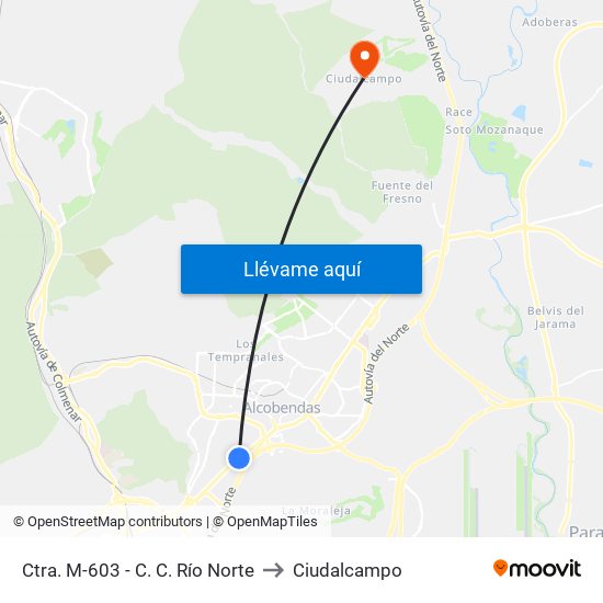 Ctra. M-603 - C. C. Río Norte to Ciudalcampo map