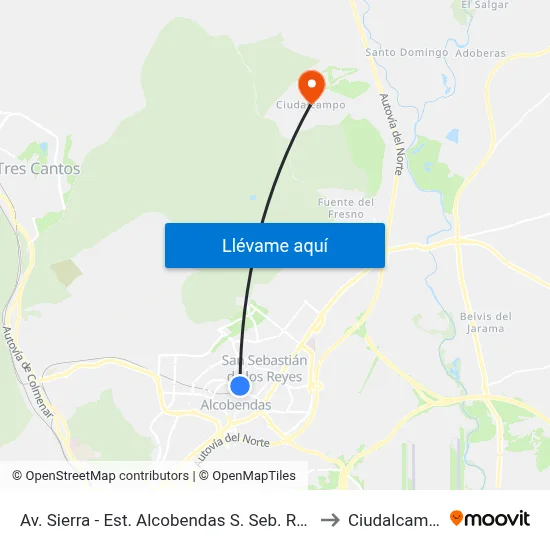 Av. Sierra - Est. Alcobendas S. Seb. Reyes to Ciudalcampo map