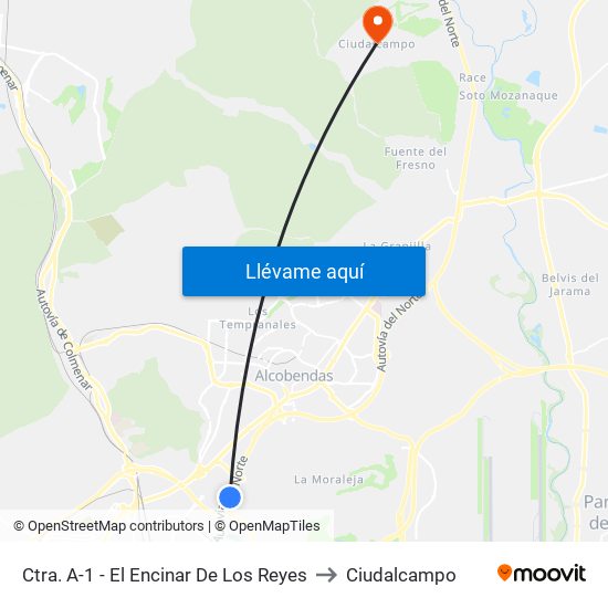 Ctra. A-1 - El Encinar De Los Reyes to Ciudalcampo map