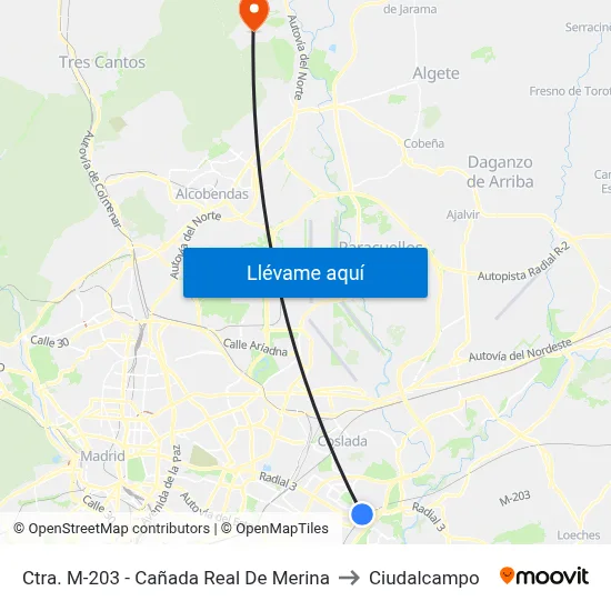 Ctra. M-203 - Cañada Real De Merina to Ciudalcampo map