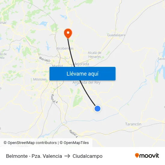 Belmonte - Pza. Valencia to Ciudalcampo map