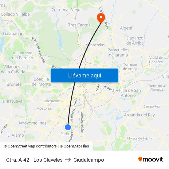 Ctra. A-42 - Los Claveles to Ciudalcampo map