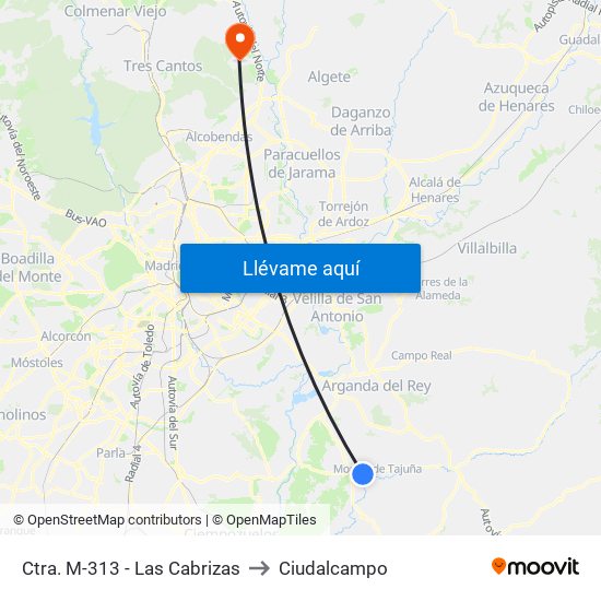 Ctra. M-313 - Las Cabrizas to Ciudalcampo map