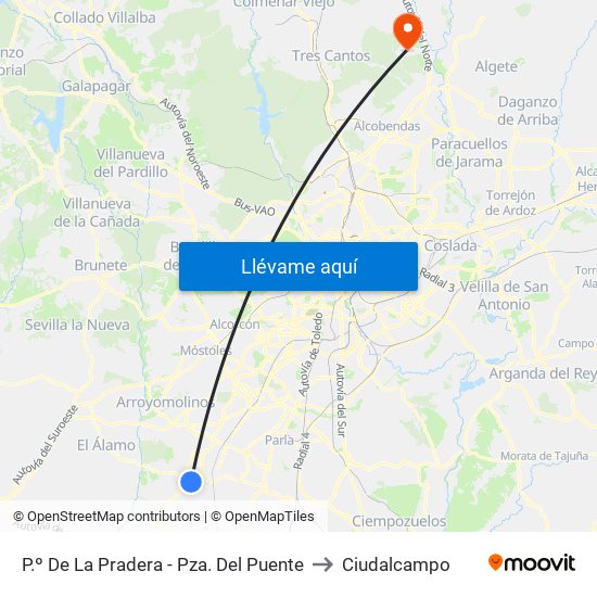 P.º De La Pradera - Pza. Del Puente to Ciudalcampo map