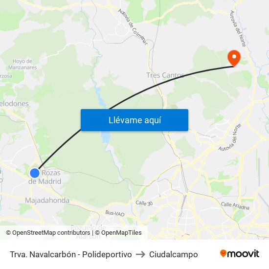 Trva. Navalcarbón - Polideportivo to Ciudalcampo map