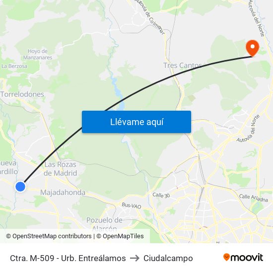 Ctra. M-509 - Urb. Entreálamos to Ciudalcampo map