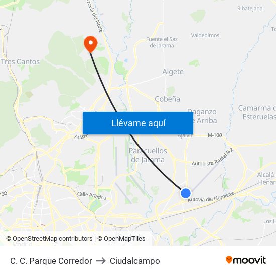 C. C. Parque Corredor to Ciudalcampo map
