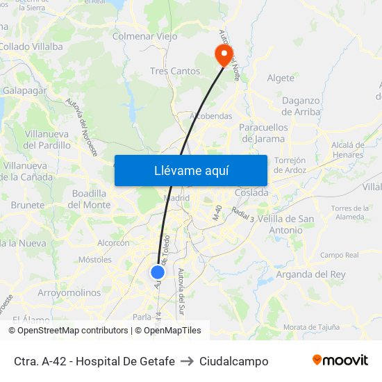 Ctra. A-42 - Hospital De Getafe to Ciudalcampo map