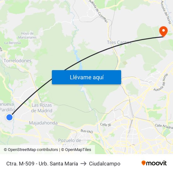 Ctra. M-509 - Urb. Santa María to Ciudalcampo map