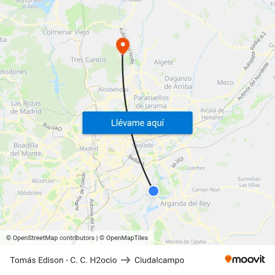 Tomás Edison - C. C. H2ocio to Ciudalcampo map