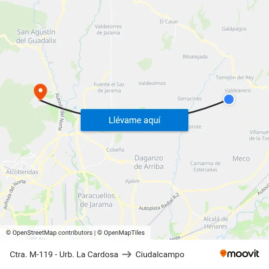 Ctra. M-119 - Urb. La Cardosa to Ciudalcampo map