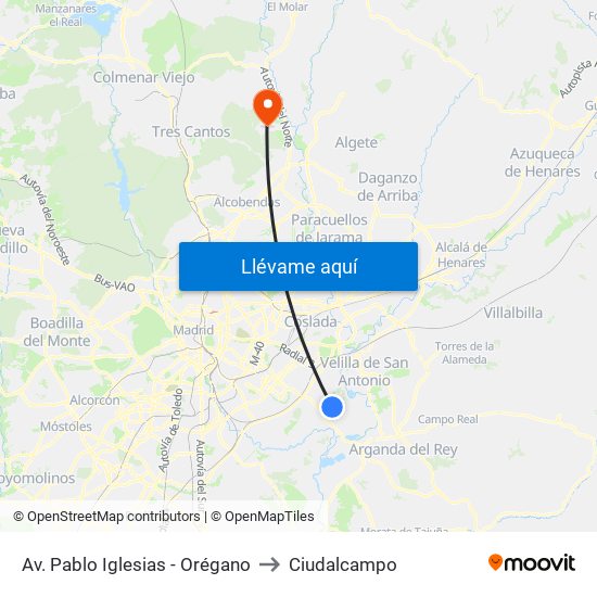 Av. Pablo Iglesias - Orégano to Ciudalcampo map