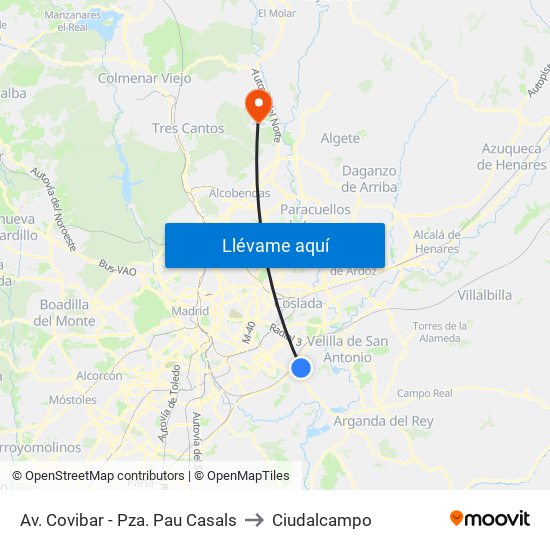 Av. Covibar - Pza. Pau Casals to Ciudalcampo map