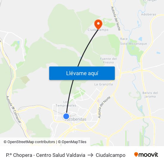 P.º Chopera - Centro Salud Valdavia to Ciudalcampo map