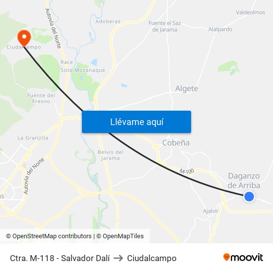 Ctra. M-118 - Salvador Dalí to Ciudalcampo map