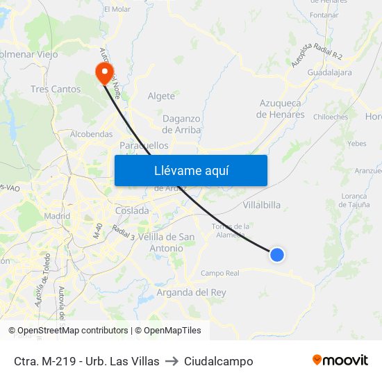 Ctra. M-219 - Urb. Las Villas to Ciudalcampo map