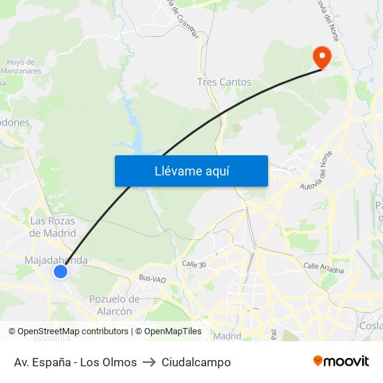 Av. España - Los Olmos to Ciudalcampo map