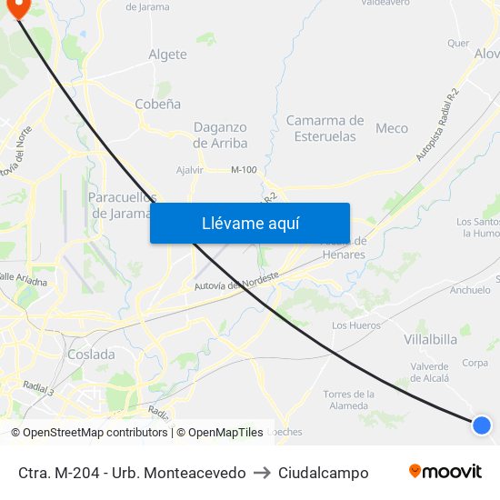 Ctra. M-204 - Urb. Monteacevedo to Ciudalcampo map