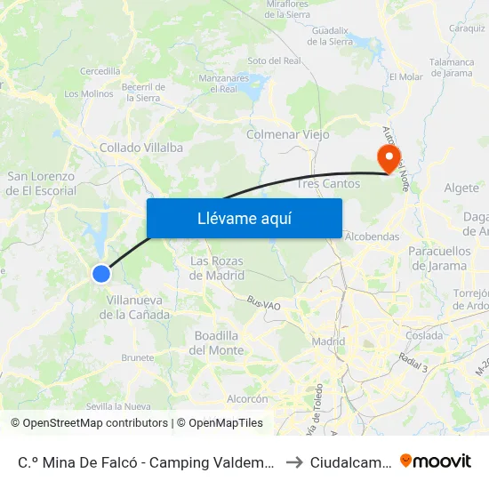 C.º Mina De Falcó - Camping Valdemorillo to Ciudalcampo map