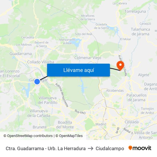 Ctra. Guadarrama - Urb. La Herradura to Ciudalcampo map