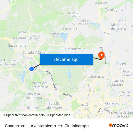 Guadarrama - Ayuntamiento to Ciudalcampo map
