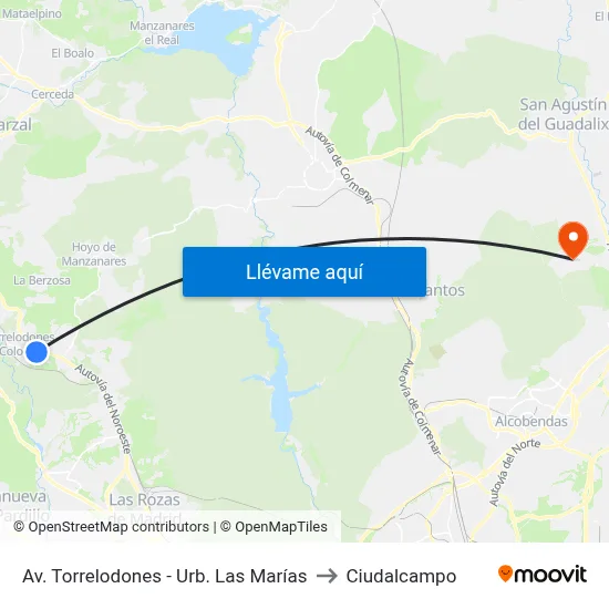 Av. Torrelodones - Urb. Las Marías to Ciudalcampo map