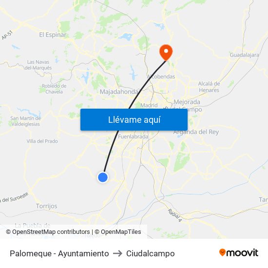 Palomeque - Ayuntamiento to Ciudalcampo map