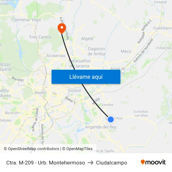 Ctra. M-209 - Urb. Montehermoso to Ciudalcampo map