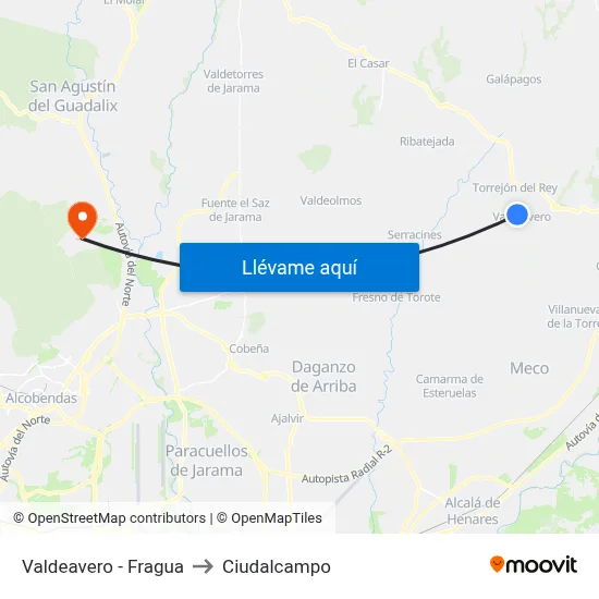 Valdeavero - Fragua to Ciudalcampo map