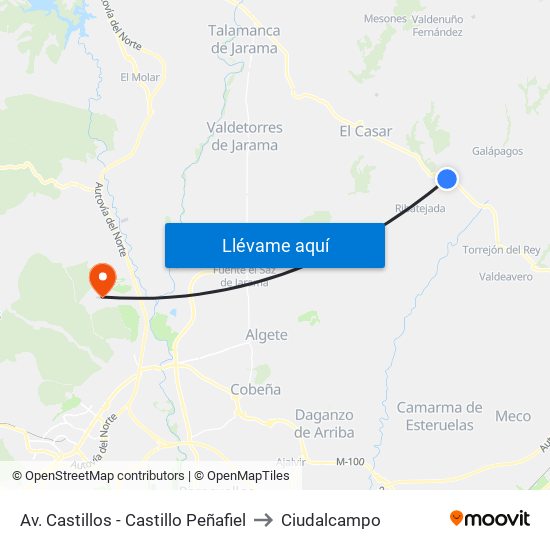 Av. Castillos - Castillo Peñafiel to Ciudalcampo map