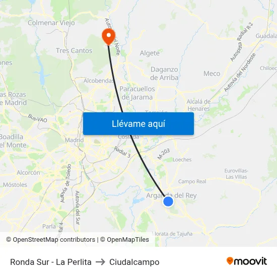 Ronda Sur - La Perlita to Ciudalcampo map