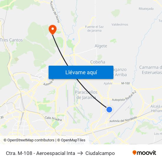 Ctra. M-108 - Aeroespacial Inta to Ciudalcampo map