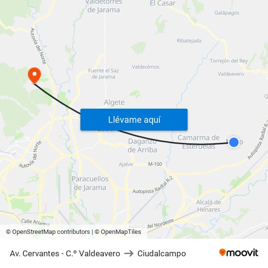 Av. Cervantes - C.º Valdeavero to Ciudalcampo map