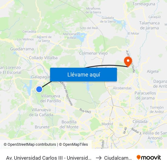 Av. Universidad Carlos III - Universidad to Ciudalcampo map