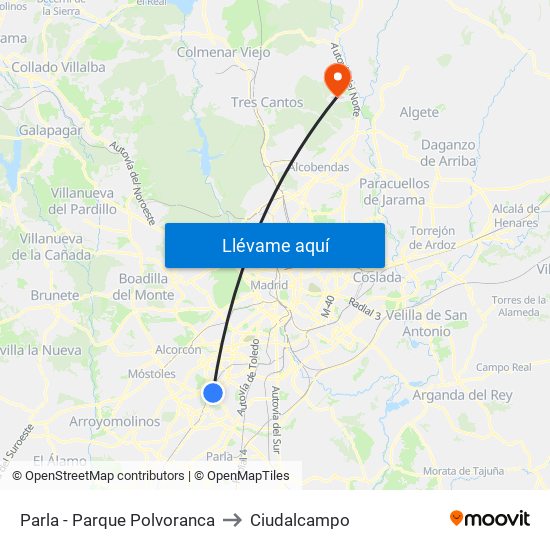 Parla - Parque Polvoranca to Ciudalcampo map