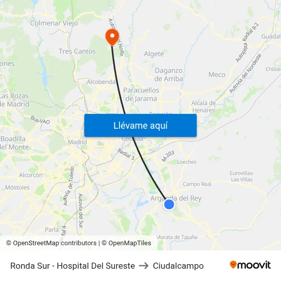 Ronda Sur - Hospital Del Sureste to Ciudalcampo map