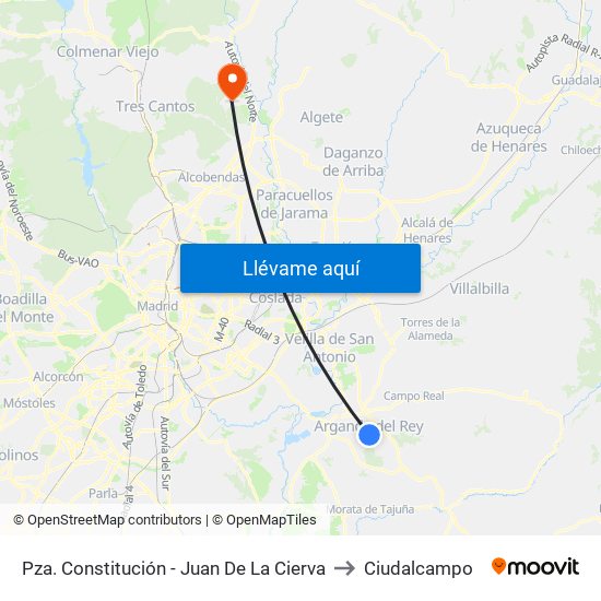 Pza. Constitución - Juan De La Cierva to Ciudalcampo map