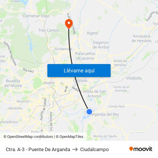 Ctra. A-3 - Puente De Arganda to Ciudalcampo map