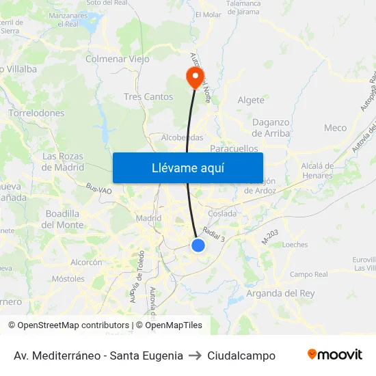 Av. Mediterráneo - Santa Eugenia to Ciudalcampo map