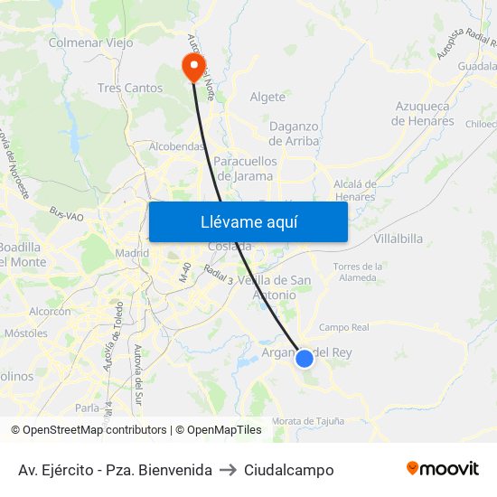 Av. Ejército - Pza. Bienvenida to Ciudalcampo map